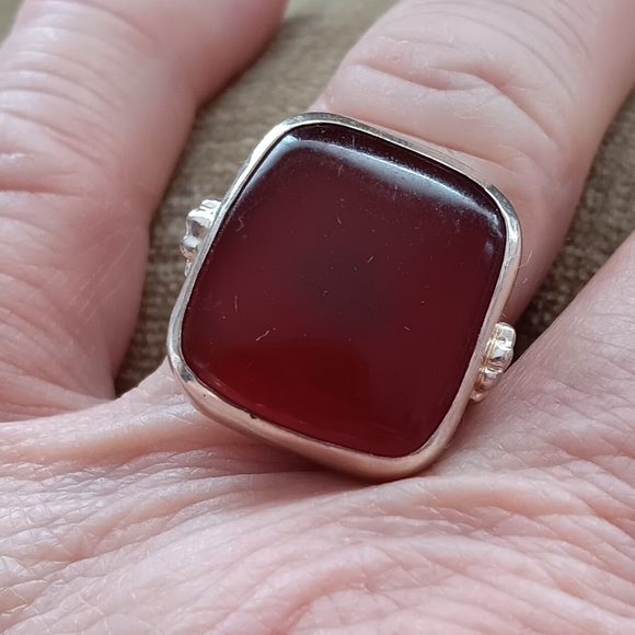Red Silver Square Gemstone Ring - Picture 10 of 11